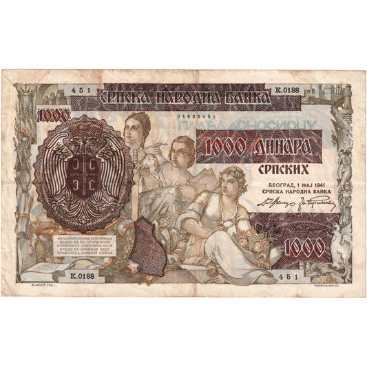 Srbsko, 
  
  1000 Dinara na 500 Dinara, 
  
  1941