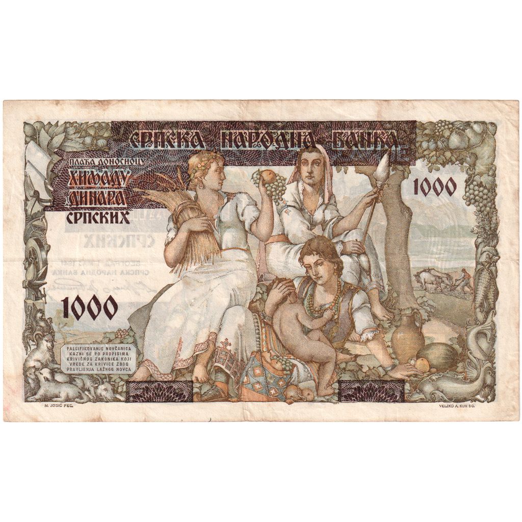 Srbsko, 
  
  1000 Dinara na 500 Dinara, 
  
  1941