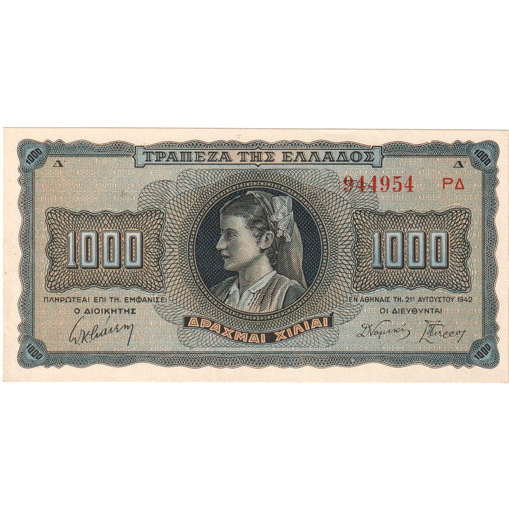 Grécko, 
  
  1000 drachmai, 
  
  1942-08-21