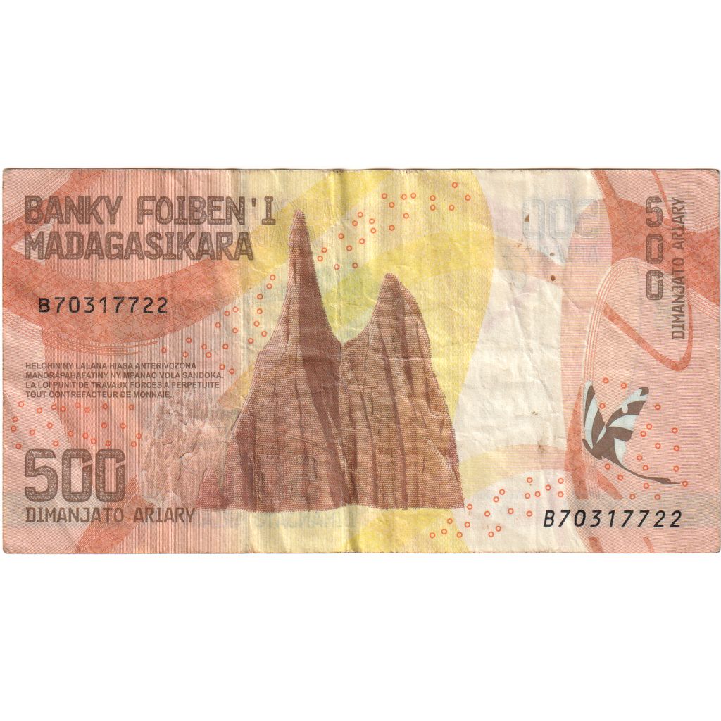 Madagaskar, 
  
  500 ariary, 
  
  VF(30-35)