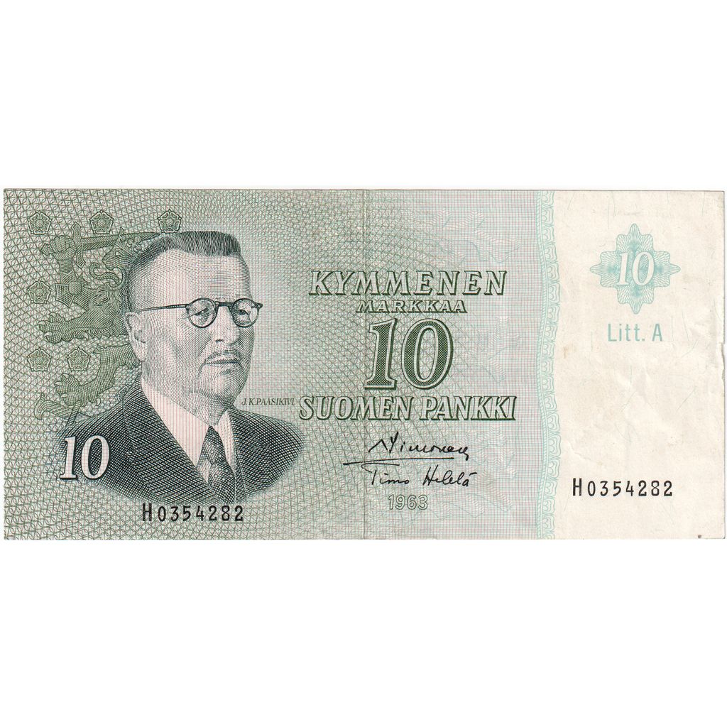 Fínsko, 
  
  10 Markkaa, 
  
  1963