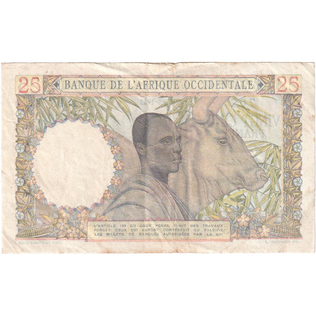 francúzska západná Afrika, 
  
  25 frankov, 
  
  1943-08-17