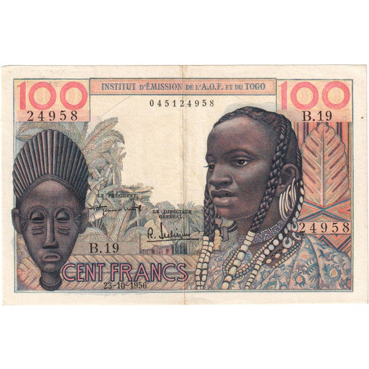 francúzska západná Afrika, 
  
  100 frankov, 
  
  1956-10-23