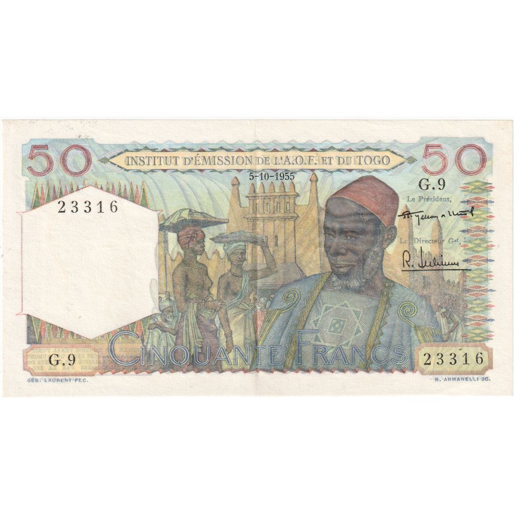 francúzska západná Afrika, 
  
  50 frankov, 
  
  1955-10-5