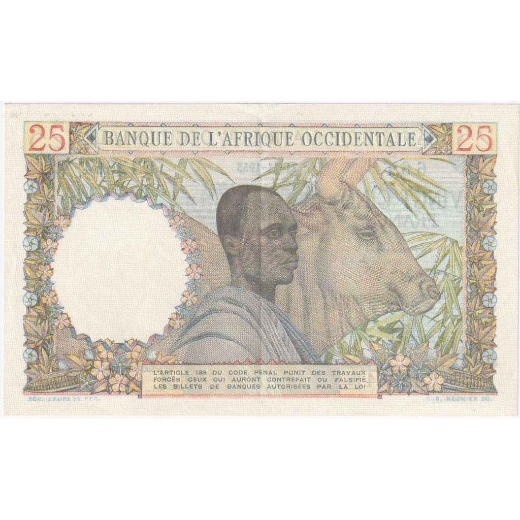 francúzska západná Afrika, 
  
  25 frankov, 
  
  1953-11-21