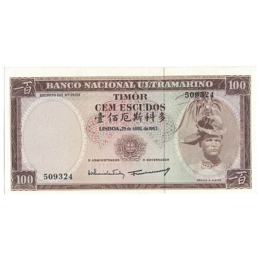 bankovka, 
  
  Timor, 
  
  100 Escudos