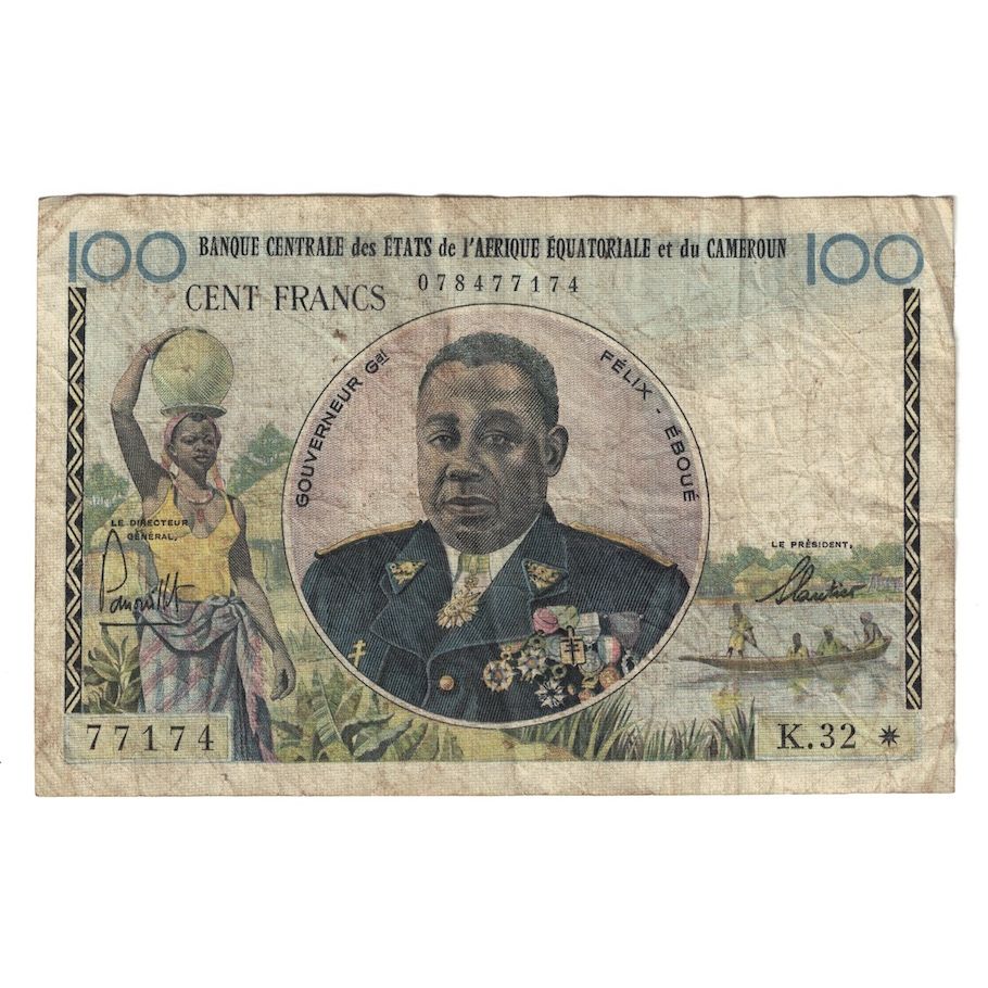 bankovka, 
  
  ROVNÍKOVÉ AFRICKÉ ŠTÁTY, 
  
  100 frankov