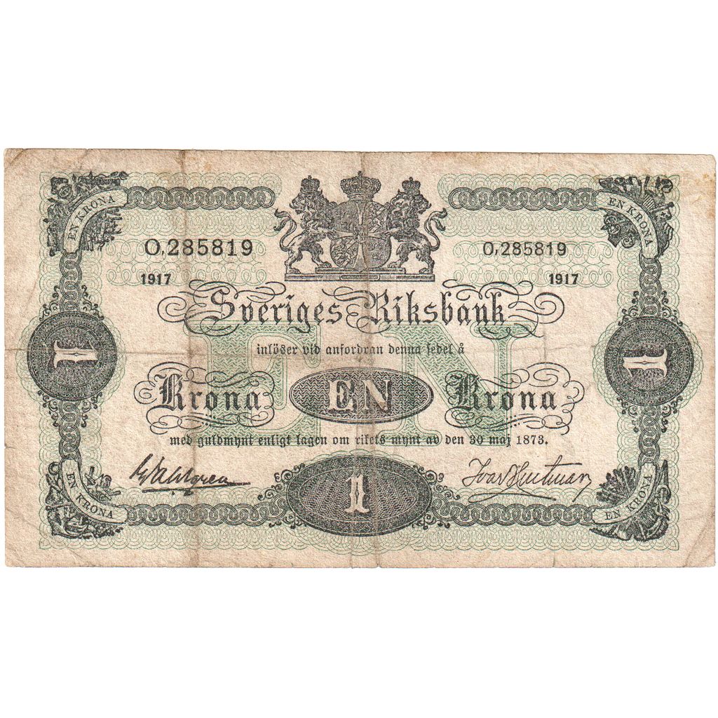 Švédsko, 
  
  1 koruna, 
  
  1917