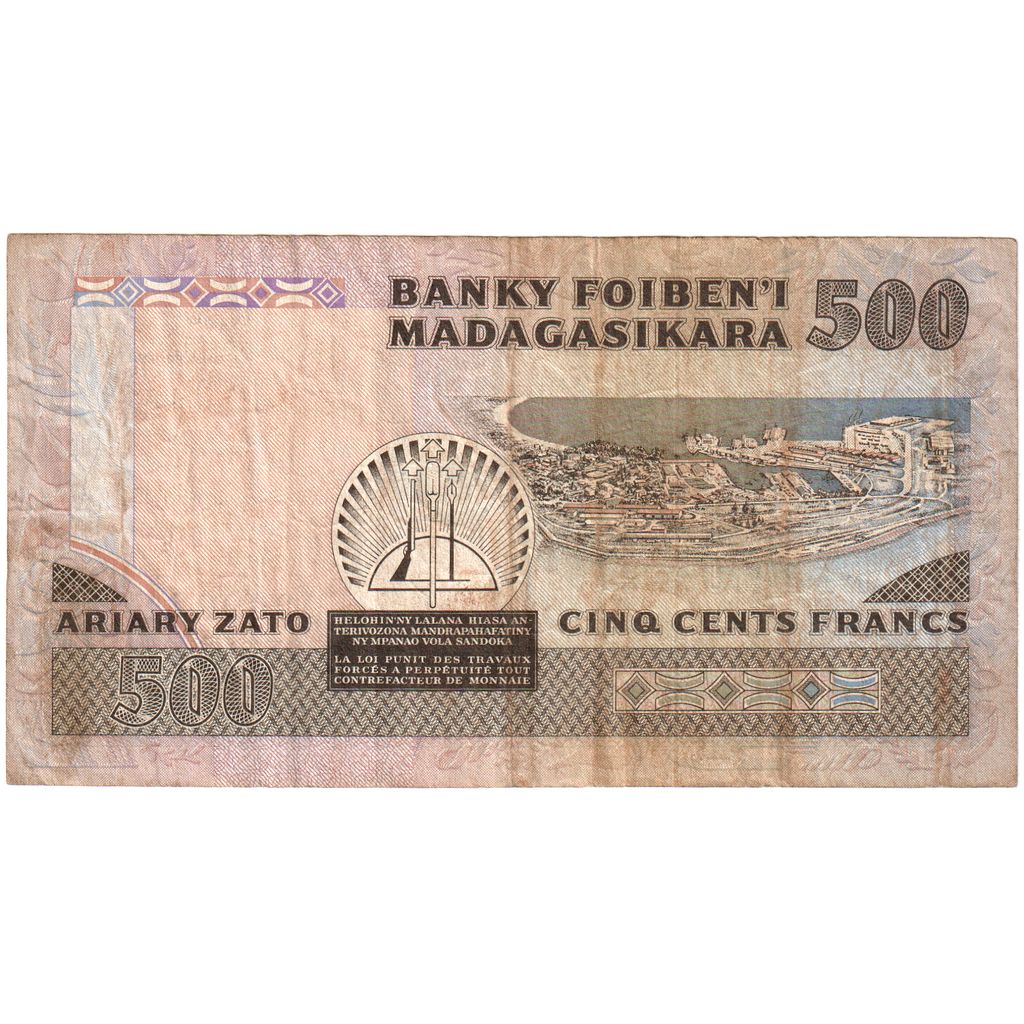 Madagaskar, 
  
  500 frankov = 100 ariary, 
  
  VF(30-35)