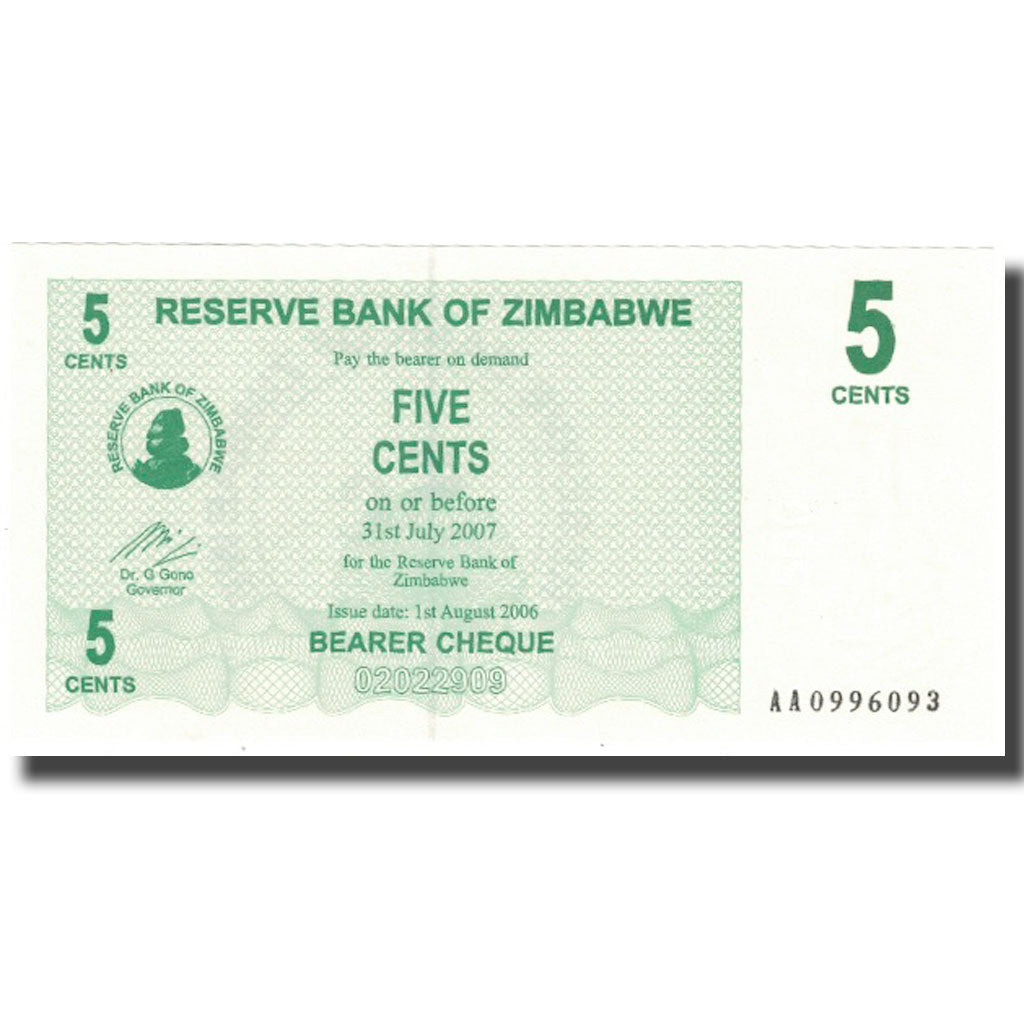 bankovka, 
  
  Zimbabwe, 
  
  5 centov