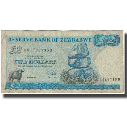 bankovka, 
  
  Zimbabwe, 
  
  2 doláre