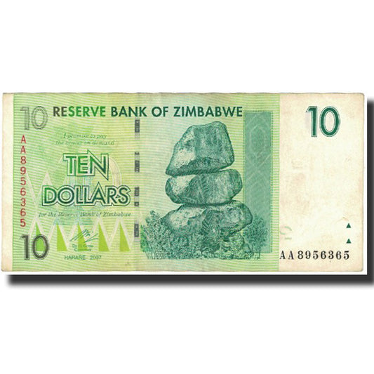 bankovka, 
  
  Zimbabwe, 
  
  10 dolárov