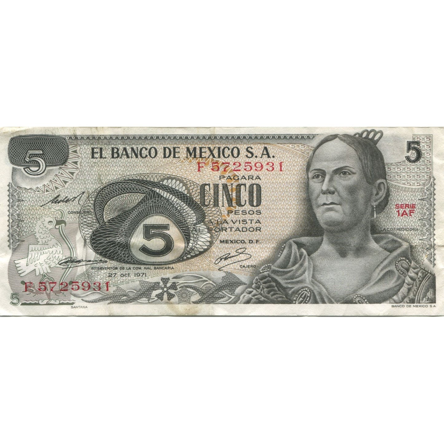 bankovka, 
  
  Mexiko, 
  
  5 pesos