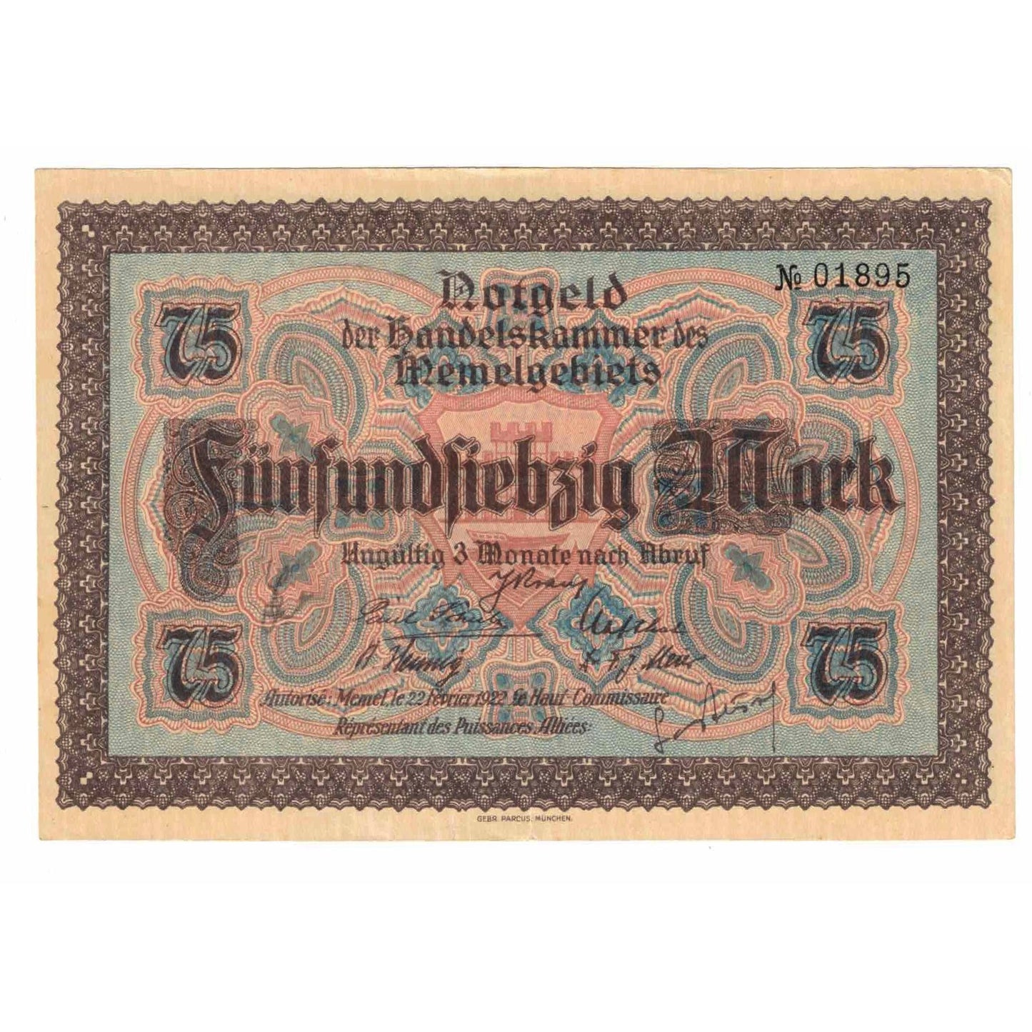 bankovka, 
  
  memel, 
  
  75 Mark