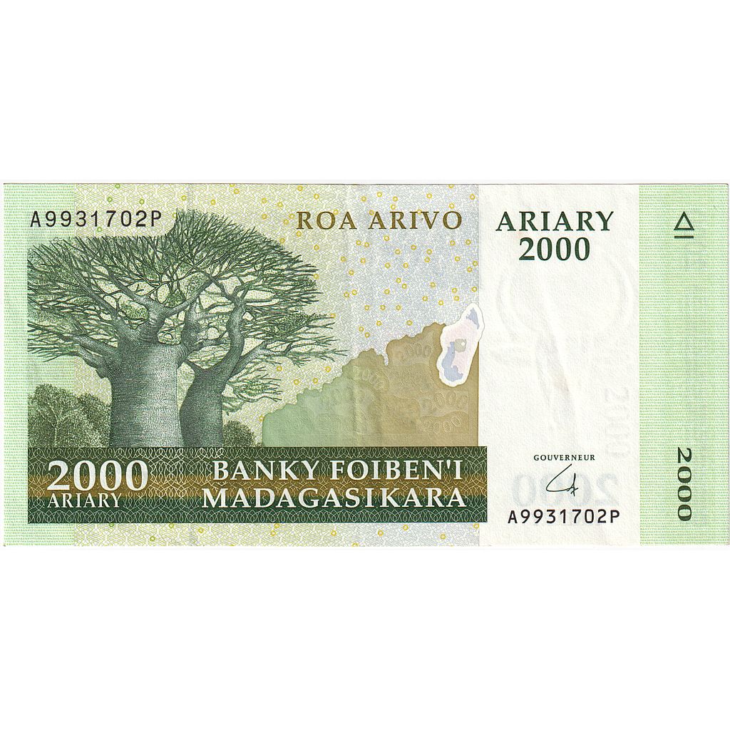 bankovka, 
  
  Madagaskar, 
  
  2000 Ariary