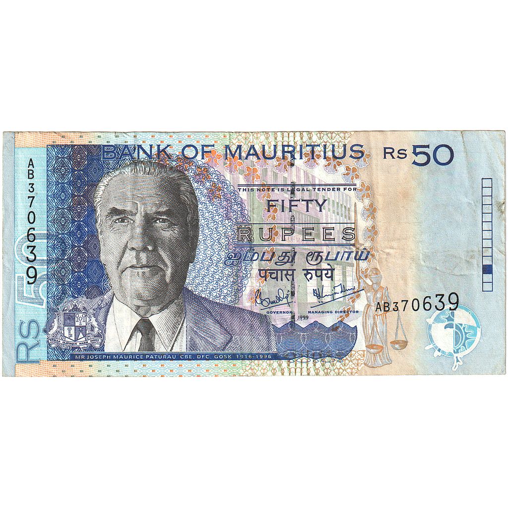 bankovka, 
  
  Maurícius, 
  
  50 rupií