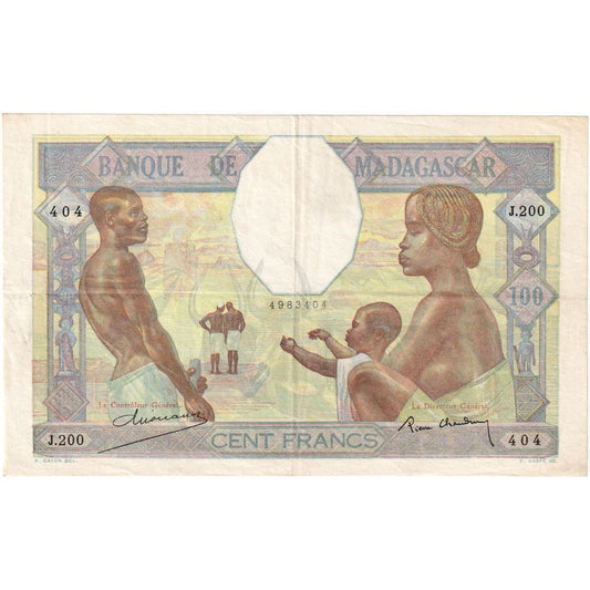 Madagaskar, 
  
  100 frankov, 
  
  Nedatované (cca 1937)