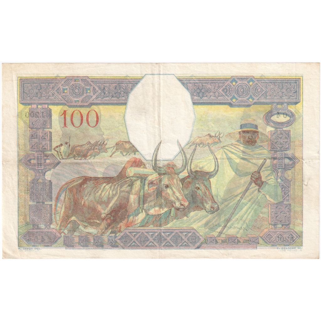 Madagaskar, 
  
  100 frankov, 
  
  Nedatované (cca 1937)