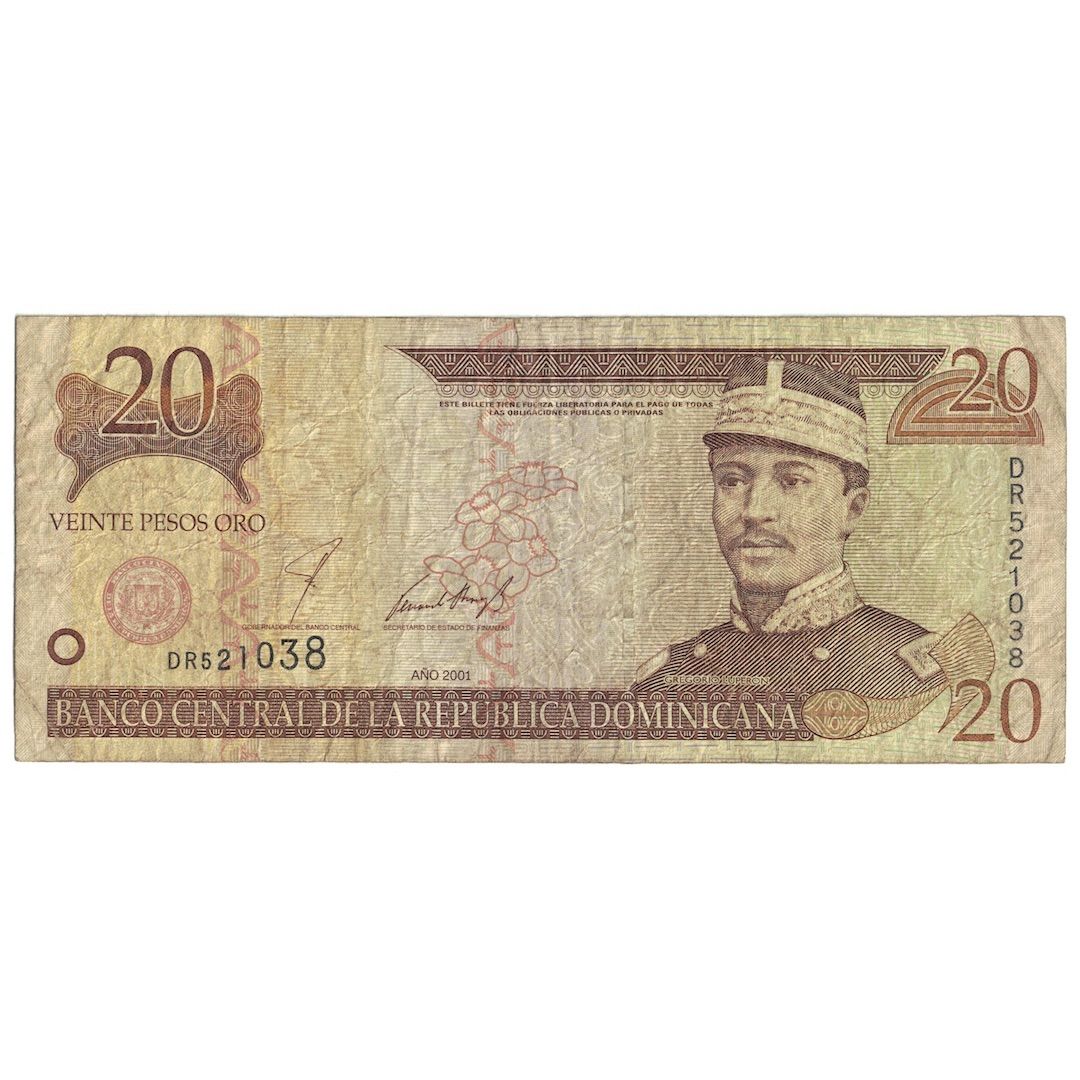 bankovka, 
  
  Dominikánska republika, 
  
  20 pesos oro