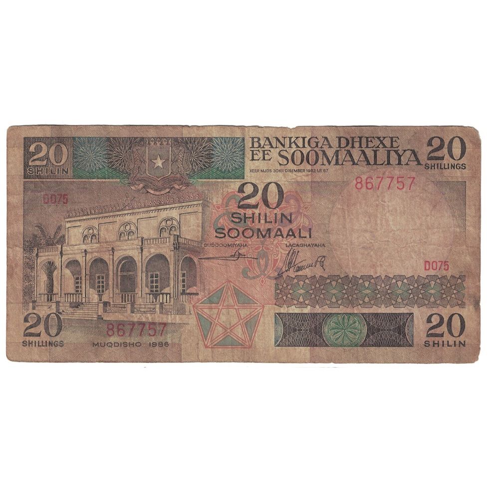 bankovka, 
  
  Somálsko, 
  
  20 šilinov = 20 šilingov