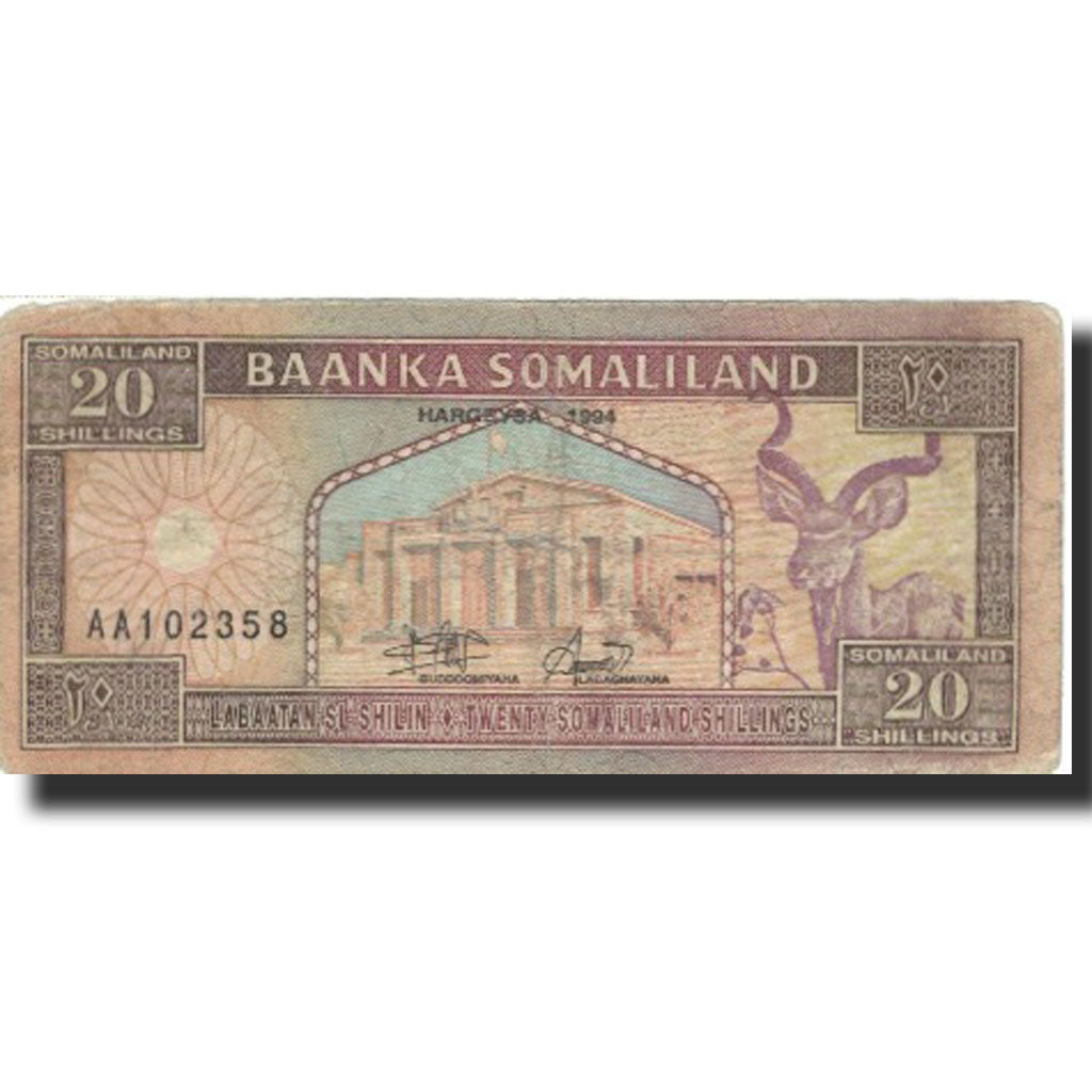 bankovka, 
  
  Somaliland, 
  
  20 šilingov = 20 šilinov