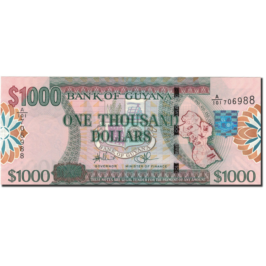 bankovka, 
  
  Guyana, 
  
  1000 dolárov