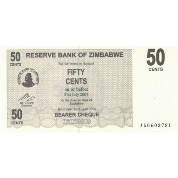 bankovka, 
  
  Zimbabwe, 
  
  50 centov