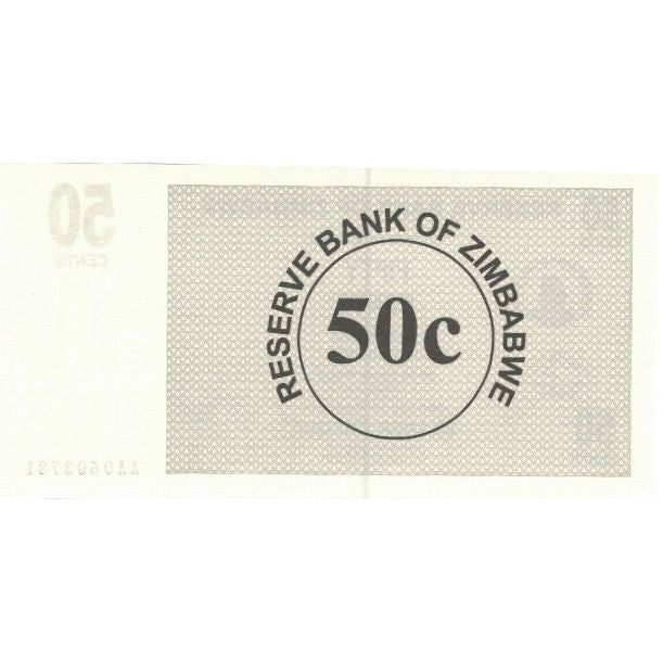 bankovka, 
  
  Zimbabwe, 
  
  50 centov