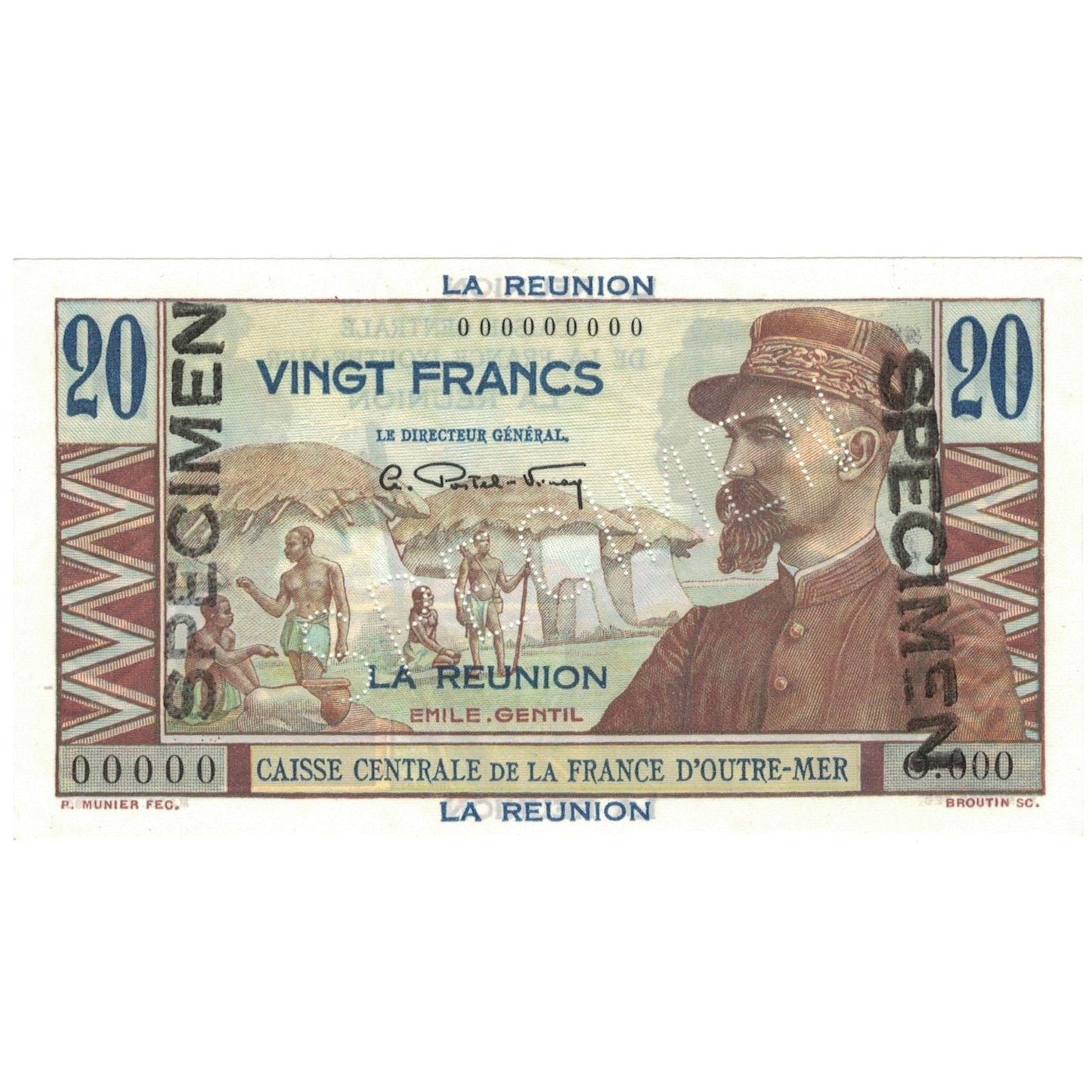 bankovka, 
  
  Réunion, 
  
  20 frankov