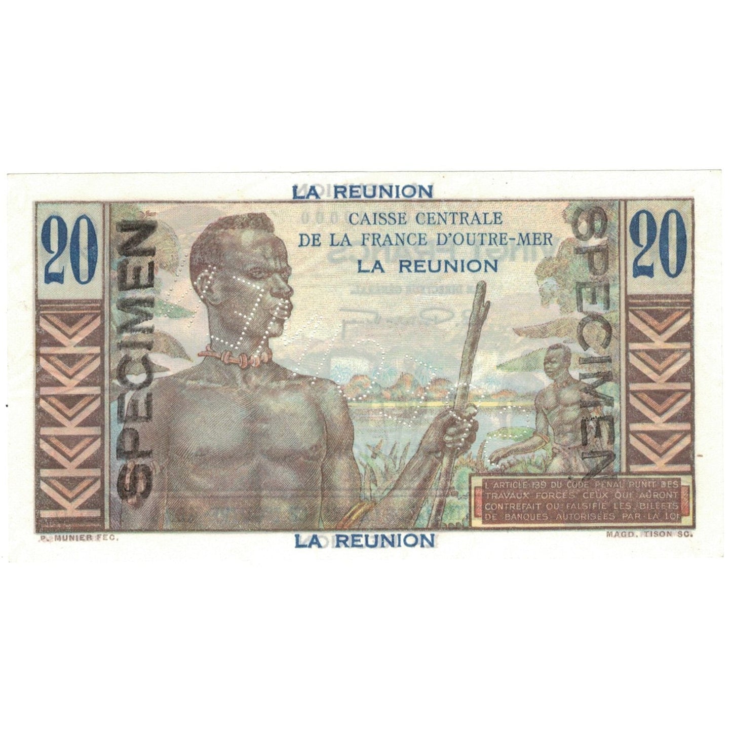 bankovka, 
  
  Réunion, 
  
  20 frankov