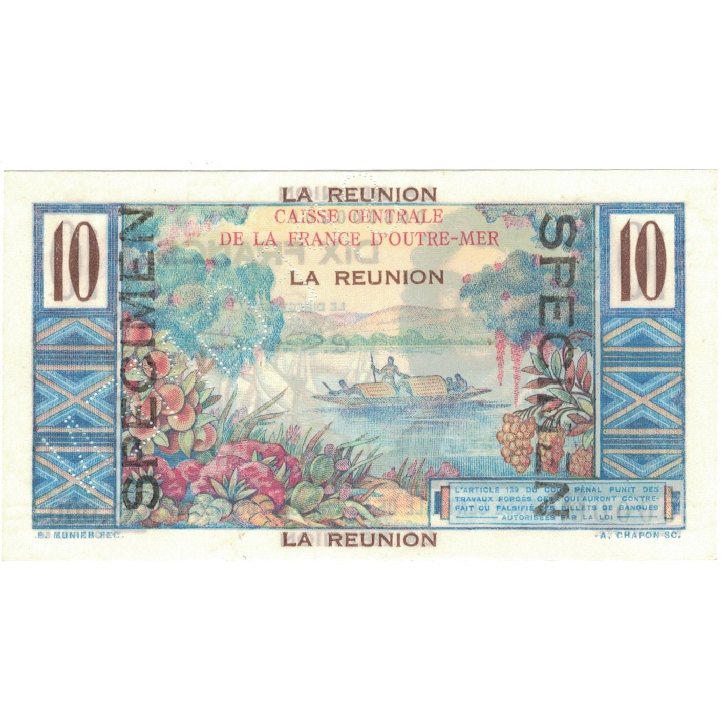 bankovka, 
  
  Réunion, 
  
  10 frankov