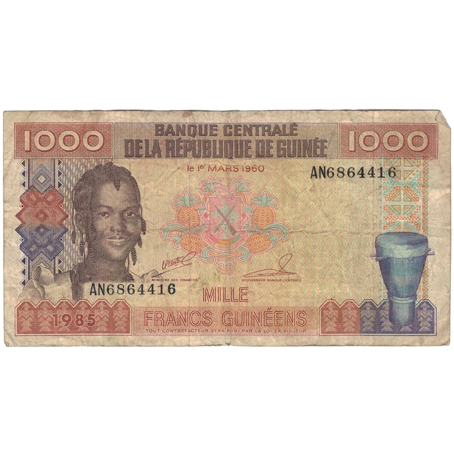 bankovka, 
  
  Guinea, 
  
  1000 frankov