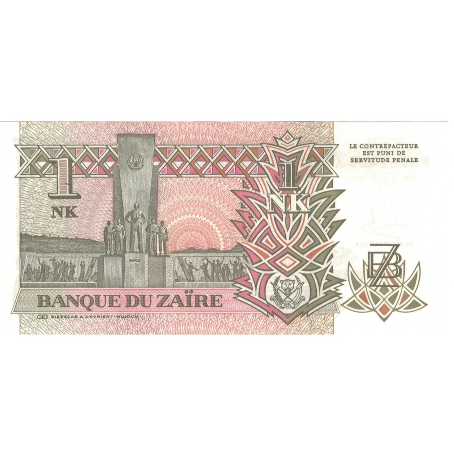 bankovka, 
  
  Zair, 
  
  1 Nouveau Likuta