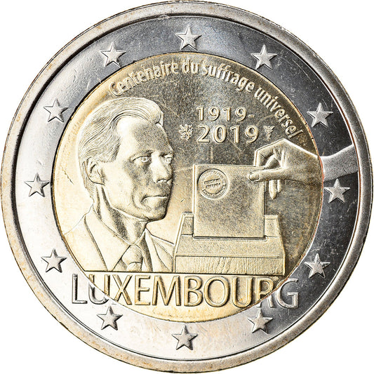 Luxembursko, 
  
  2 eurá, 
  
  100 ans du suffrage Universel